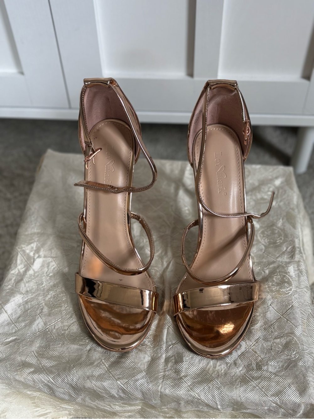 Metallic Rose Gold Strappy High Heel Sandals
